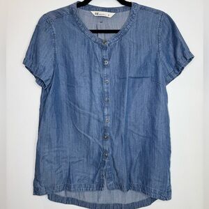 FIG lyocell Denim chambray Blue Button-Up Top size medium